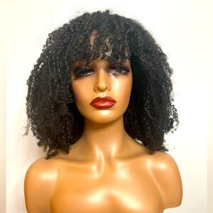 New Amber Bangs Brazilian Kinky Curly 5x5 Lace 
4B-4C Human Hair Wig (18 inch)